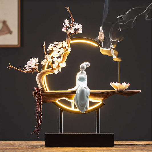 Havez® Moonlit Meditation Backflow Incense Burner (with LED Lighting)